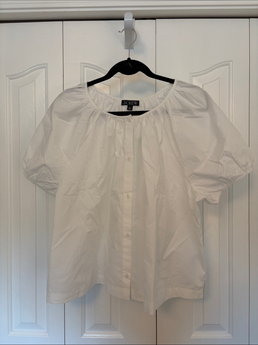 J. Crew White Puff-Sleeve Button-Front Blouse
